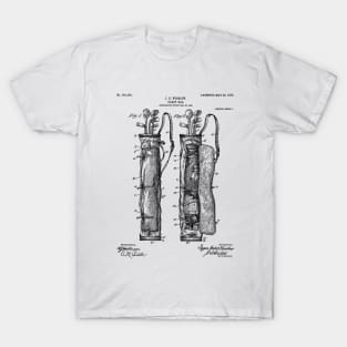 Golf Bag Patent - Caddy Art - Black And White T-Shirt